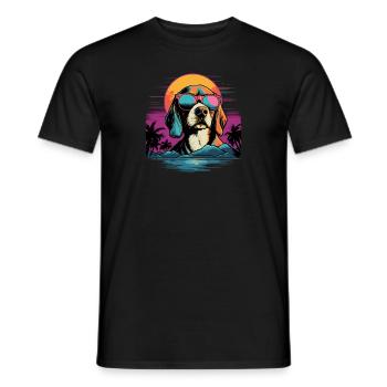 Retro Wave Beagle Dog Shirt - Men's T-Shirt - black - Front - AI Model Male 178 light (178cm)