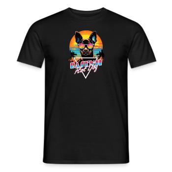 Retro Wave Basenji Hot Dog Shirt - Men's T-Shirt - black - Front - AI Model Male 178 light (178cm)
