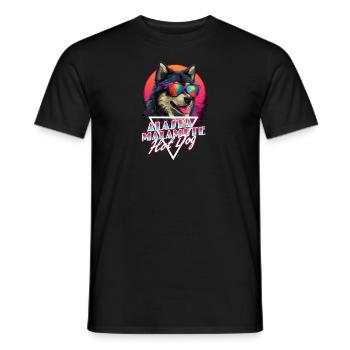 Retro Wave Alaska Malmute Hot Dog Shirt - Men's T-Shirt - black - Front - AI Model Male 178 light (178cm)