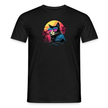 Retro Wave Japanese Bobtail Cat Shirt - Men's T-Shirt - black - Front - AI Model Male 178 light (178cm)