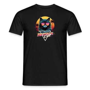 Retro Wave Siberian Cat Miami Shirt - Men's T-Shirt - black - Front - AI Model Male 178 light (178cm)