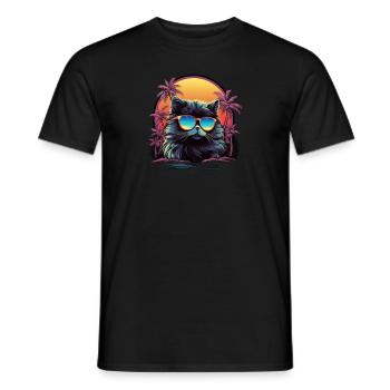 Retro Wave Persian Cat Shirt - Men's T-Shirt - black - Front - AI Model Male 178 light (178cm)