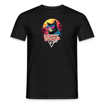 Retro Wave Japanese Bobtail Cat Miami Shirt - Männer T-Shirt - Schwarz - Vorne - AI Model Male 178 light (178cm)