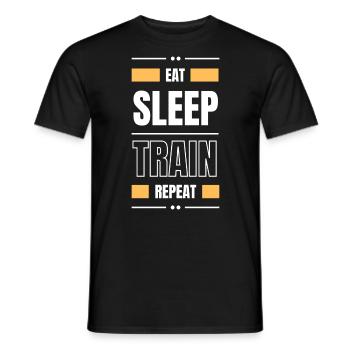 eat sleep train repeat geschenk idee fitness - Männer T-Shirt - Schwarz - Vorne - AI Model Male 178 light (178cm)