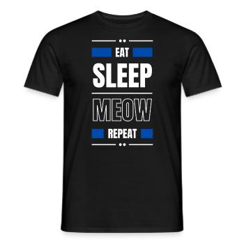 eat sleep meow cat repeat geschenk idee katze - Männer T-Shirt - Schwarz - Vorne - AI Model Male 178 light (178cm)