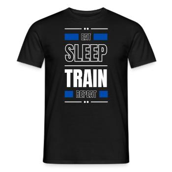 eat sleep train repeat geschenk idee fitness - Männer T-Shirt - Schwarz - Vorne - AI Model Male 178 light (178cm)