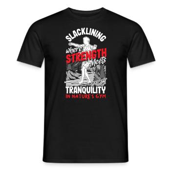 Slacklining, where strength meets tranquility, in - Men's T-Shirt - black - Front - AI Model Male 178 light (178cm)