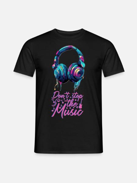 Headphones don't stop the music cool colors - Men's T-Shirt - black
