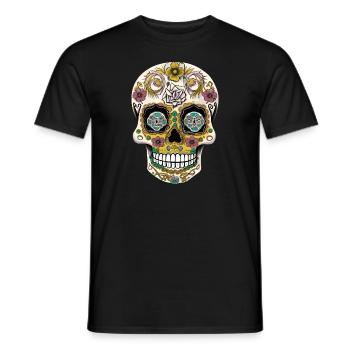 Sugar Skull on Day of the Dead - Men's T-Shirt - black - Front - AI Model Male 178 light (178cm)