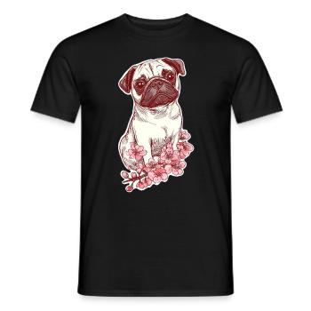 Mops mit Blüten - Männer T-Shirt - Schwarz - Vorne - AI Model Male 178 light (178cm)