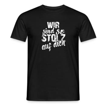 Wir sind so stolz auf dich Spruch Anerkennung - Männer T-Shirt - Schwarz - Vorne - AI Model Male 178 light (178cm)