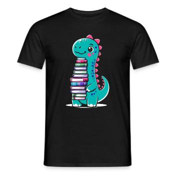 Dinosaur Book Reading Books Bookworm Bibliophile - Men's T-Shirt - black - Front - AI Model Male 178 light (178cm)