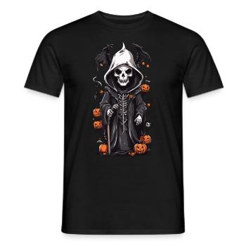 Skeleton Magician Halloween Cartoon Illustration - Men's T-Shirt - black - Front - AI Model Male 178 light (178cm)