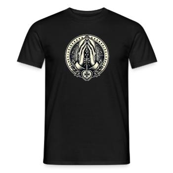 Hands clasped in prayer with rosary - Men's T-Shirt - black - Front - AI Model Male 178 light (178cm)