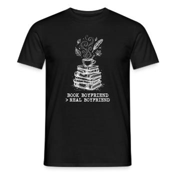 "Buchfreund > Echter Freund" ! - Männer T-Shirt - Schwarz - Vorne - AI Model Male 178 light (178cm)