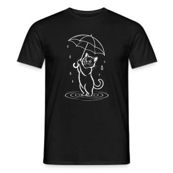 Kawaii cat with umbrella in the rain - Men's T-Shirt - black - Front - AI Model Male 178 light (178cm)