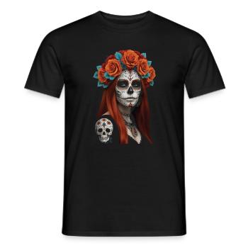 Blumen Zucker Schädel Porträt - Männer T-Shirt - Schwarz - Vorne - AI Model Male 178 light (178cm)