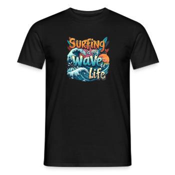 Le surf est ma vague de vie – Surfer & Ocean - T-shirt homme - noir - Devant - AI Model Male 178 light (178cm)