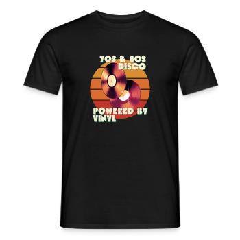 70er 80er Jahre Disco powered by Vinyl T-Shirt Italo Disco - Männer T-Shirt - Schwarz - Vorne - AI Model Male 178 light (178cm)