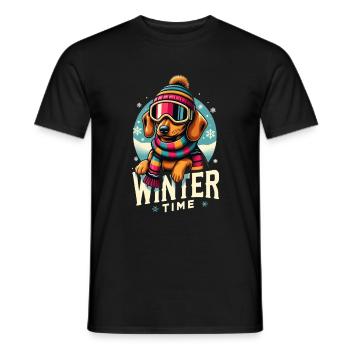 Les chiens de chasse au teckel adorent l’hiver et le chien des neiges - T-shirt homme - noir - Devant - AI Model Male 178 light (178cm)