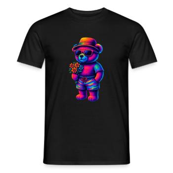 neonfarbenem Teddy im Beach-Look - Männer T-Shirt - Schwarz - Vorne - AI Model Male 178 light (178cm)