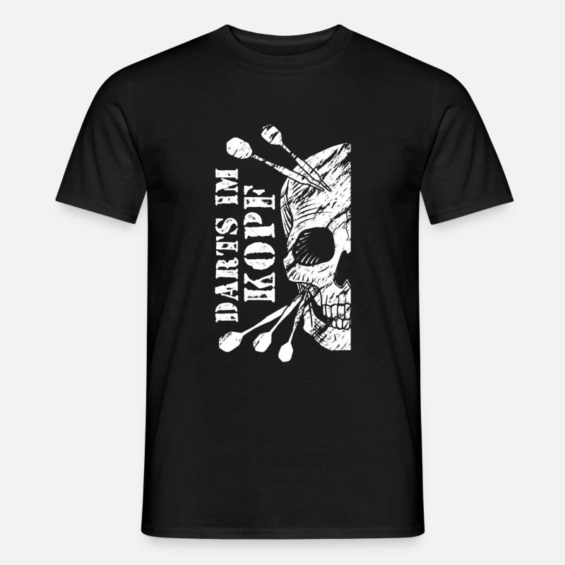 Lustiger Spruch Darts im Kopf Schädel - Männer T-Shirt - Schwarz