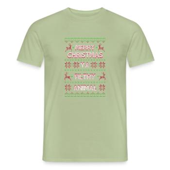 Merry Christmas Ya Filthy Animal - Men's T-Shirt - sage - Front - AI Model Male 178 light (178cm)