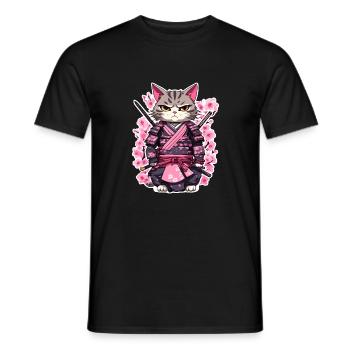 Samurai Cat & Cherry Blossoms #7 - Men's T-Shirt - black - Front - AI Model Male 178 light (178cm)