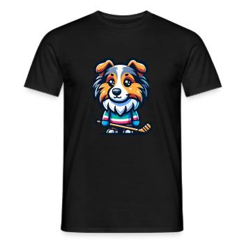 Hockey Sheltie Comic Dog Hockey - Men's T-Shirt - black - Front - AI Model Male 178 light (178cm)