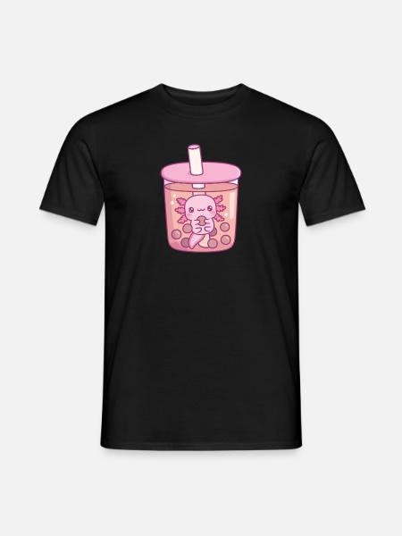 Cute Axolotl In Bubble Tea Funny - Men's T-Shirt - black