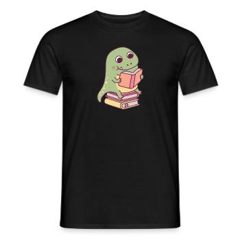 Mignon T-rex dinosaure lisant un livre - T-shirt homme - noir - Devant - AI Model Male 178 light (178cm)