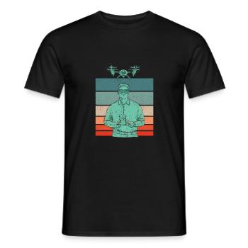 Retro Graphic Drone Flying Quadcopter Pilot RC Dro - Men's T-Shirt - black - Front - AI Model Male 178 light (178cm)