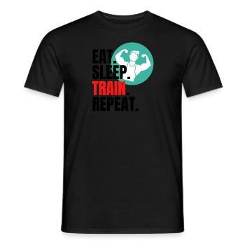eat sleep, train repeat - Männer T-Shirt - Schwarz - Vorne - AI Model Male 178 light (178cm)