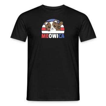 Chat pour le quatrième de juillet drapeau américain Meowica - T-shirt homme - noir - Devant - AI Model Male 178 light (178cm)