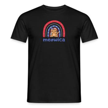 Chat pour le quatrième juillet USA Rainbow Meowica - T-shirt homme - noir - Devant - AI Model Male 178 light (178cm)