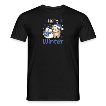 Faultier Hello Winter schneemann schnee weihnacht - Männer T-Shirt - Schwarz - Vorne - AI Model Male 178 light (178cm)