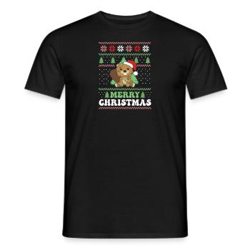 Merry Christmas retro ugly christmas beaver - Men's T-Shirt - black - Front - AI Model Male 178 light (178cm)