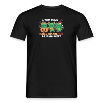 Hallothanksmas Pajama Shirt Drache Weihnachtstier - Männer T-Shirt - Schwarz - Vorne - AI Model Male 178 light (178cm)