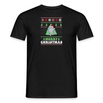 Merry Christmas retro ugly christmas Hippo - Men's T-Shirt - black - Front - AI Model Male 178 light (178cm)