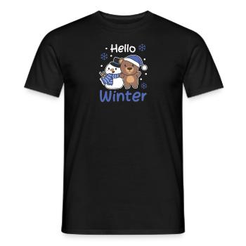 Bear Hello Winter Snowman Snow Christmas - Men's T-Shirt - black - Front - AI Model Male 178 light (178cm)