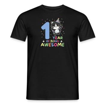 Cat for 1st birthday for children one year old - Men's T-Shirt - black - Front - AI Model Male 178 light (178cm)