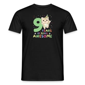 Cat for 9th birthday children nine years old - Men's T-Shirt - black - Front - AI Model Male 178 light (178cm)