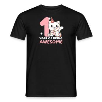 Cat for 1st birthday for children one year old - Men's T-Shirt - black - Front - AI Model Male 178 light (178cm)