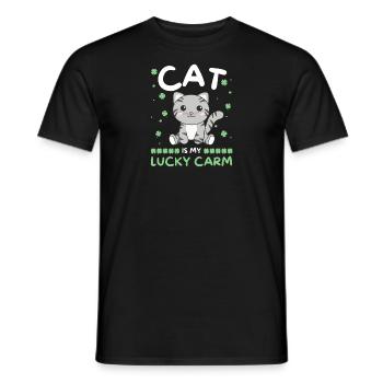 Cat is my lucky carm Clover St Patrick's Day - Men's T-Shirt - black - Front - AI Model Male 178 light (178cm)