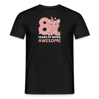 Pig for 8th birthday Children eight years old - Men's T-Shirt - black - Front - AI Model Male 178 light (178cm)