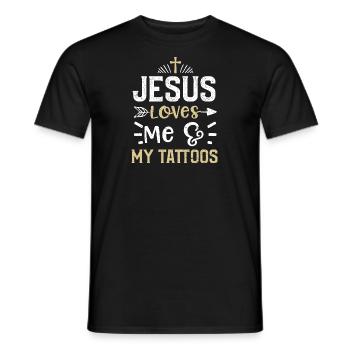 Jesus Loves Me & My Tattoos - Men's T-Shirt - black - Front - AI Model Male 178 light (178cm)