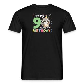 Raccoon for 9th birthday children nine years old - Men's T-Shirt - black - Front - AI Model Male 178 light (178cm)
