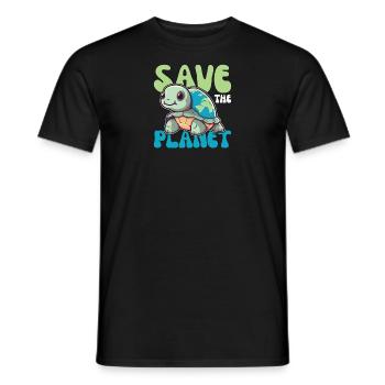 Schildkröte mit Erde Umweltschutz save the planet - Männer T-Shirt - Schwarz - Vorne - AI Model Male 178 light (178cm)