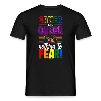 Gamer and queer, nothing to fear! - Männer T-Shirt - Schwarz - Vorne - AI Model Male 178 light (178cm)