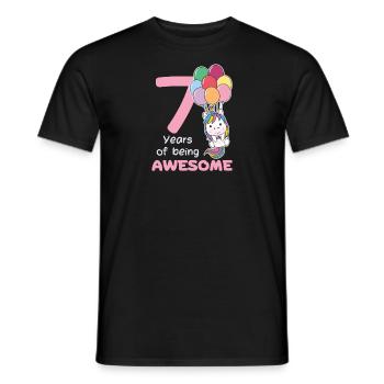 Unicorn for 7th birthday children seven years old - Men's T-Shirt - black - Front - AI Model Male 178 light (178cm)